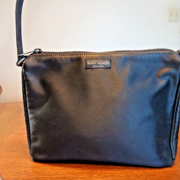 Kate Spade Black Fabric Shoulder Bag Top Zip Classic Minimalist Chic - Picture 3 of 11